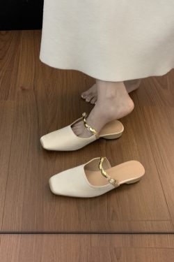French-Style One-Strap Sandals with Metal Buckle - Open-Toe Backless Half-Slippers for Women, High-End Feel, Chic Summer Footwear