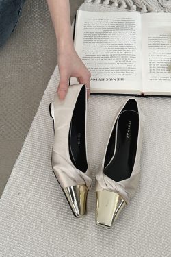 French Style Patchwork Shallow Mouth Women's Shoes - Twisted Gentle Grandma Square Toe Design, Vintage Chanel Inspired Footwear