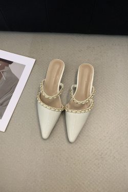 French-Style Pointed Toe Closed-Toe Half Slippers for Women - Outdoor Fairy Slip-On Backless Sandals
