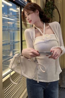 French Style Sexy Camellia Neck Knitted Top for Women - Fashionable Slim Fit, Unique Design, Distinctive Look