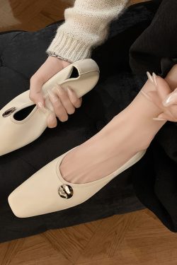 French-Style Sheepskin Square-Toe Flats for Women, Ultra-Soft Comfort Loafers with Metal Buckle, Perfect for Spring and Autumn