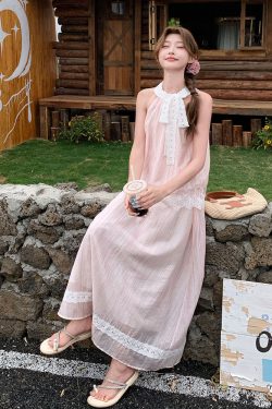 French Sweet Lace Tie Neck Top and Skirt Set for Women - Summer 2025 Vacation Style Two-Piece Outfit, Chic and Elegant Fashion
