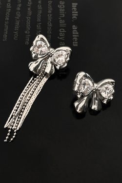 French Vintage Bow Tassel Earrings for Women - Elegant Luxury Studs Perfect for Round Faces, Chic Fashion Accessory