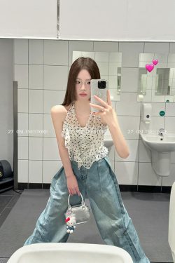 French White Polka Dot Halter Top - Sleeveless Camisole in Pure Desire Style, 2025 Fashion Trend, Perfect for Y2K and Summer Styles