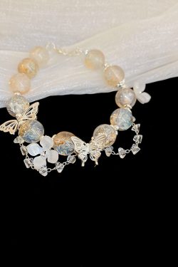 Fresh Floral Butterfly Glass Bead Bracelet - Chic 2025 Versatile Accessory for a High-End Look
