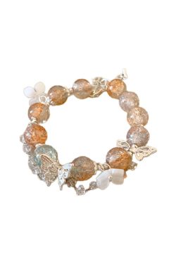 Fresh Floral Butterfly Glass Bead Bracelet - Chic 2025 Versatile Accessory for a High-End Look