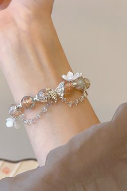 Fresh Floral Butterfly Glass Bead Bracelet - Chic 2025 Versatile Accessory for a High-End Look