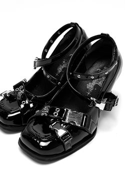 Functional Ballet Punk Style Square-Toe High-Heeled Mary Jane Shoes for Women - Versatile Color-Blocking Subculture Fashion