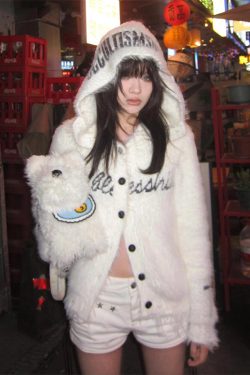 Fuzzy Faux Mink Knitted Sweater Coat for Women, Thick Woolen Cardigan, Autumn Winter Subculture Outerwear, Y2K Style