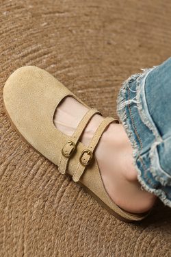 Genuine Leather Round Toe Half Slippers for Women - French Boken Style, Spring/Summer 2025 Fashion, Comfortable Flat Shoes