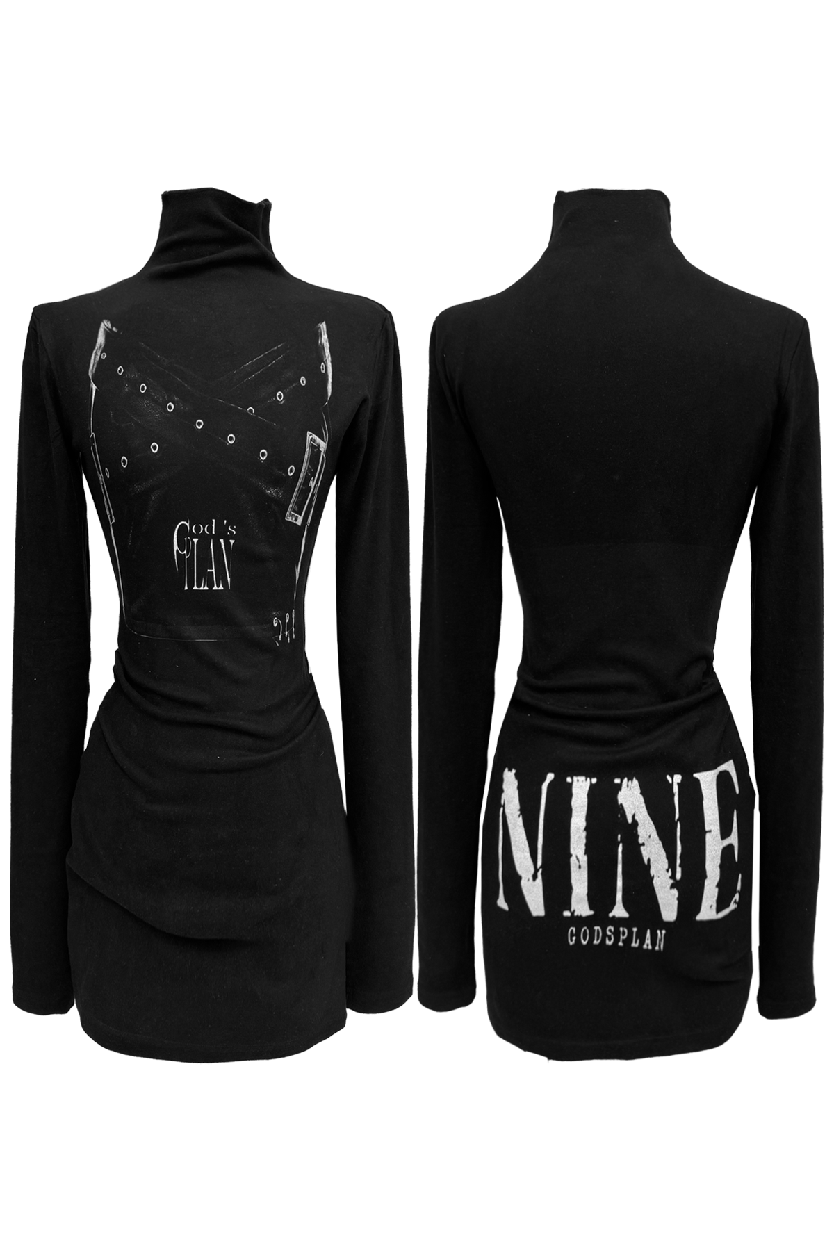 God's Plan 25ss Dark Niche Stand Collar Faux Strapless Bodycon Dress - Chic Y2K Style for a Night Out