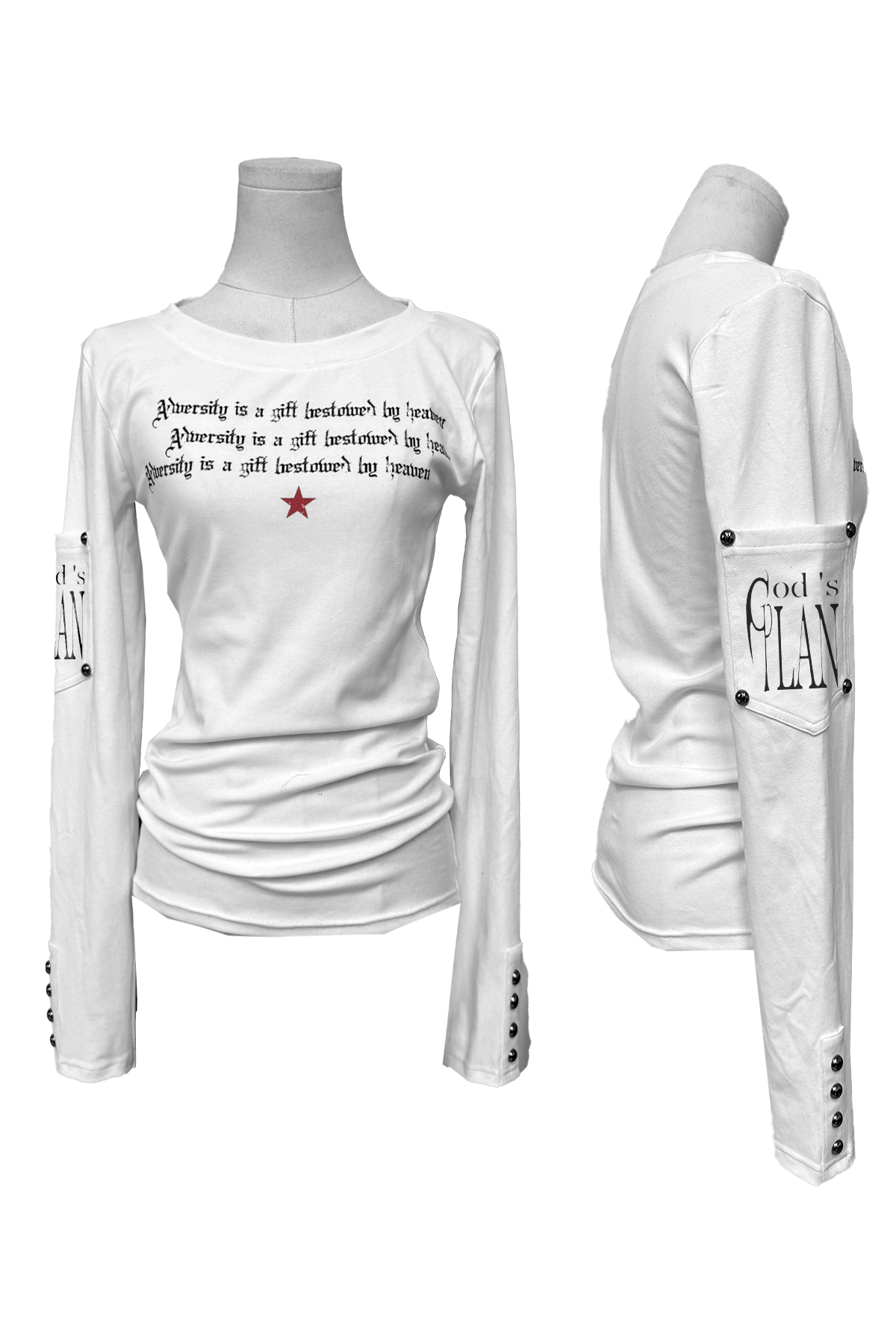 God's Plan 25ss Slim Fit Studded Round Neck Long Sleeve T-Shirt - Trendy Basic Slogan Tee for 90s and Y2K Styles