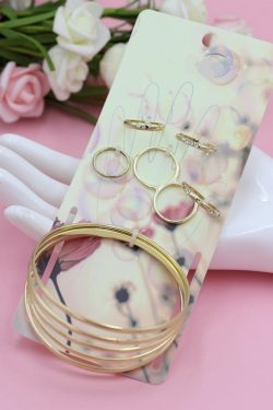 Gold Metal Bracelet Set with Sparkling Gemstone Rings & Rhinestone Bangles - 11-Piece Jewelry Collection for Stylish Layering
