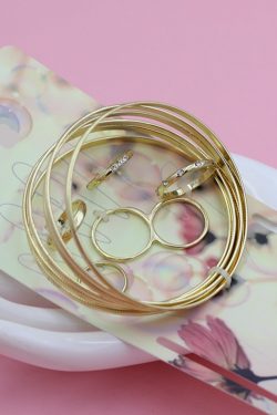 Gold Metal Bracelet Set with Sparkling Gemstone Rings & Rhinestone Bangles - 11-Piece Jewelry Collection for Stylish Layering