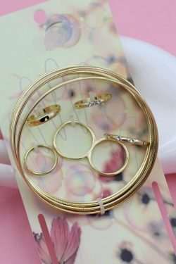 Gold Metal Bracelet Set with Sparkling Gemstone Rings & Rhinestone Bangles - 11-Piece Jewelry Collection for Stylish Layering
