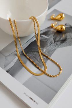 Gold-Plated Double-Layered Twisted Snake Bone Chain Clavicle Necklace - Trendy European and American Style Jewelry