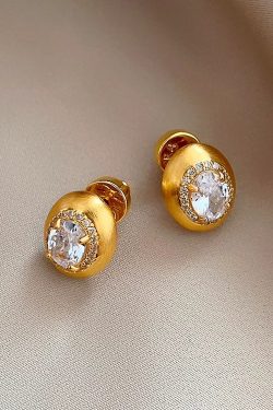 Gold-Plated Minimalist Zircon Earrings for Women - Light Luxury Pigeon Egg Design, High-End Fashion Jewelry 2025