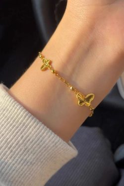 Golden Vintage Butterfly Bracelet for Women - Exquisite Light Luxury Couple Wristband, 2024 Year of the Dragon Accessory