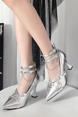 Gothic Cross-Shaped High-Heeled Shoes for Women - Pointed Toe, Thin Heel, Y2K Punk Style, Perfect for Transfer Students