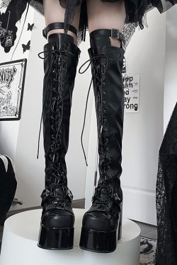 Gothic Punk Over-the-Knee Boots for Women, Thick-Soled Knight Style, Hot Girl Slim-Fit, Subculture 90s Fashion Footwear