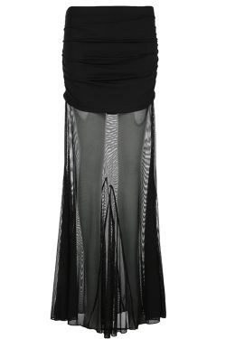 Gothic Style Pleated Mesh Spliced Skirt - Sheer Dark Long Skirt for a Supermodel Proportion Look, Perfect for Y2K and Alternative Fashion