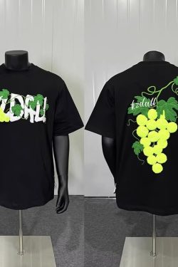 Grape Embroidered Short-Sleeve Unisex T-Shirt for Couples - Summer American Design with Small Collar and Straight Shoulders