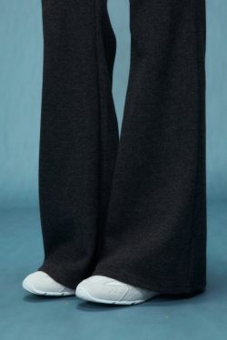 Gray High Waist Flared Pants for Women - Slim Fit Fake Two-Piece Casual Style for Spring 2025, Y2K Inspired Fashion