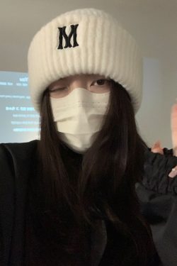 Gray Knitted Winter Hat for Women with Ear Protection, Korean Style 2024, Face-Slimming Design for Cold Weather