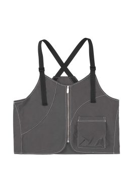 Gray Outdoor Commuter Vest with Roaring Beast Design for Adventure and Urban Style