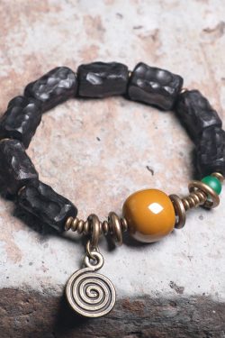 Hand-Carved Textured Black Sandalwood Bracelet for Couples - Unique Ethnic Style Artistic Wrist Accessories