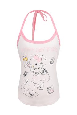 Hand-Painted Hello Kitty Halter Top - Sweet & Spicy Women's Slim-Fit Sleeveless Summer Top in Trendy Y2K Style