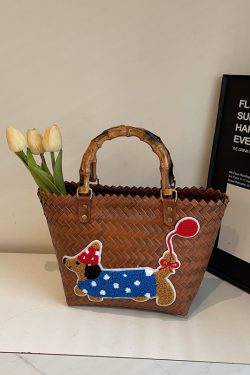 Handheld Bamboo Joint Bag for Women - 2025 Color-Blocking Beach Bag, Woven Handheld Shopping Basket, Travel Essential