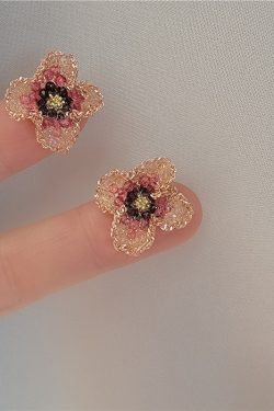 Handmade Beaded Earrings with Red Floral Design - French Romantic Style, Gentle Temperament, Perfect for Y2K and Boho Fashion