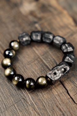 Handmade Black Ebony and Gold Obsidian Bracelet for Women and Men, Retro Trendy Jewelry, Unique Characteristic Design