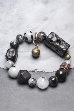 Handmade Black Tourmaline and Ebony Bracelet for Men - Vintage Versatile Accessory, Trendy Bohemian Style