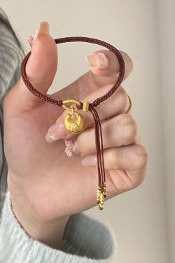 Handmade Chinese-Style Woven Bracelet with Gold Nugget - Adjustable High-End Feel Jewelry for Women
