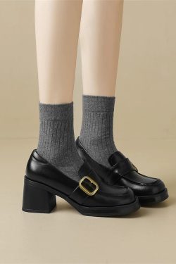 Handmade Chunky Heel Loafers in Soft Cowhide with Square Buckle – High-End Versatile Fashion Shoes for 25SS Season