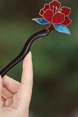 Handmade Cloisonné Peony Flower Hairpin - High-End Ancient Style Sandalwood Hair Accessory for Chinese Daily Bun Hairstyles