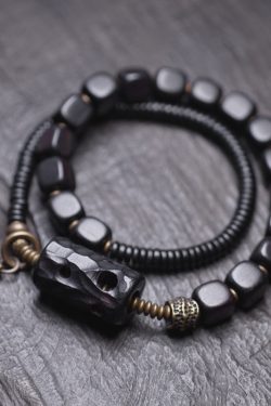 Handmade Ethnic Style Black Sandalwood Bracelet for Men - Versatile Hollow Design Square Wristband Accessories