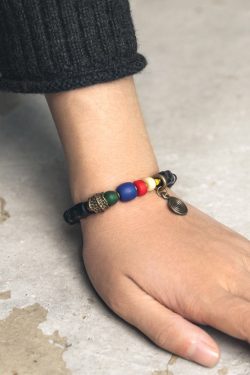 Handmade Ethnic Style Textured Ebony Wood Bracelet for Men & Tibetan-Style Glass Bracelet for Women - Unique Personalized Accessory