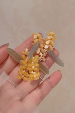 Handmade Golden Osmanthus Stud Earrings for Women - Elegant, Artistic Design, Light Luxury, Brightens Skin Tone, Long High-End Earrings
