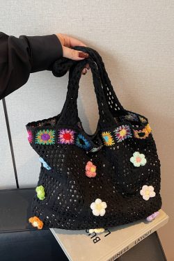 Handmade Knitted Beach Bag for Women - Woven Shoulder Bag for Summer 2025 Vacation - Stylish Hollow Design