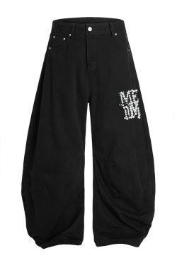 Handmade Pearl Wide-Leg Machete Pants for Men - Casual American Style Curved Blade Design, Trendy Y2K Fashion