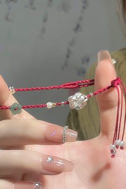 Handmade Red Rope Woven Lotus Bracelet for Girls - 2024 Light Luxury Niche Gift for Best Friends