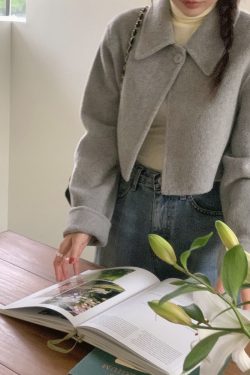 Handmade Toffee Nut Short Wool Jacket for Winter - Korean Style Cozy Outerwear