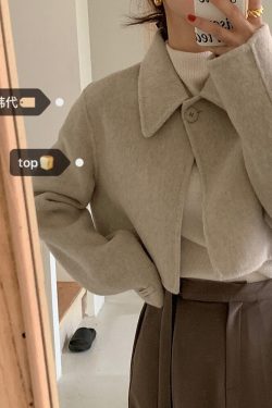 Handmade Toffee Nut Short Wool Jacket for Winter - Korean Style Cozy Outerwear
