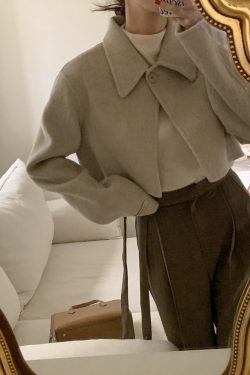 Handmade Toffee Nut Short Wool Jacket for Winter - Korean Style Cozy Outerwear