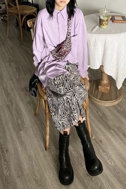 Handmade Zebra Stripe A-Line Long Skirt - Trendy Korean Street Style, Versatile Casual Fashion for Unique Looks