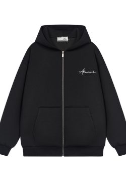 Handwritten Signature Embroidery Clean Fit Cardigan Sweatshirt in Air Layer - Trendy Y2K Style Outerwear