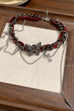 Heavy Industrial Leather Punk Butterfly Choker Necklace for Women - Y2K Neck Accessory with Sweet Cool Style